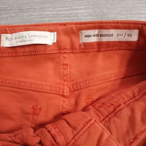 Pilcro And The LetterPress High Rise Bootcut Raw Hem Size 25 Rustic Orange - Picture 5 of 13